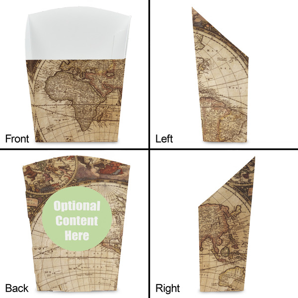 Vintage World Map French Fry Favor Box - Front & Back View
