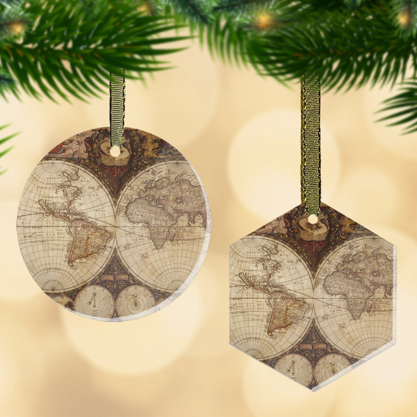 Custom Vintage World Map Flat Glass Ornament
