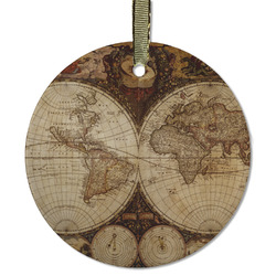 Vintage World Map Flat Glass Ornament - Round