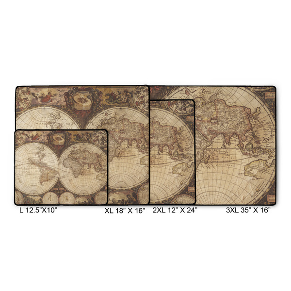 Vintage World Map Gaming Mats - SIZE CHART