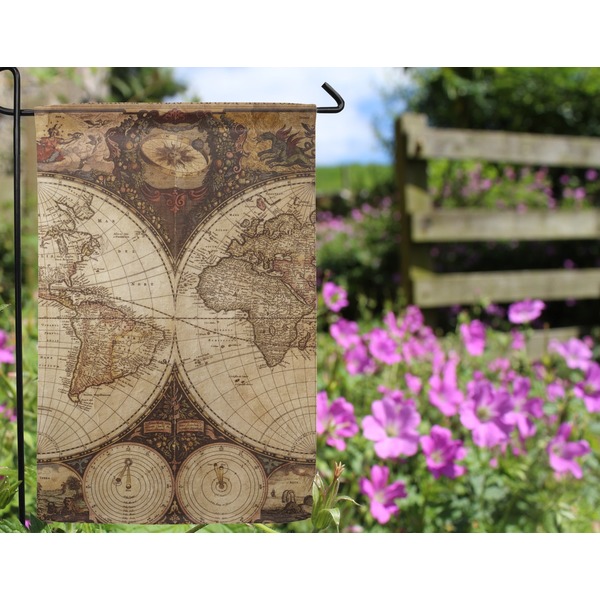 Vintage World Map Garden Flag - Outside In Flowers