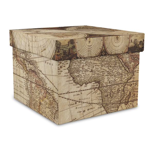 Custom Vintage World Map Gift Box with Lid - Canvas Wrapped - Large