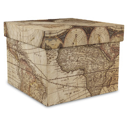 Vintage World Map Gift Box with Lid - Canvas Wrapped - X-Large