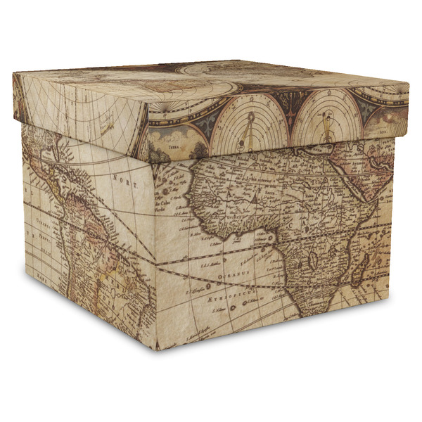 Custom Vintage World Map Gift Box with Lid - Canvas Wrapped - X-Large