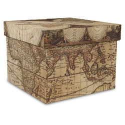 Vintage World Map Gift Box with Lid - Canvas Wrapped - XX-Large