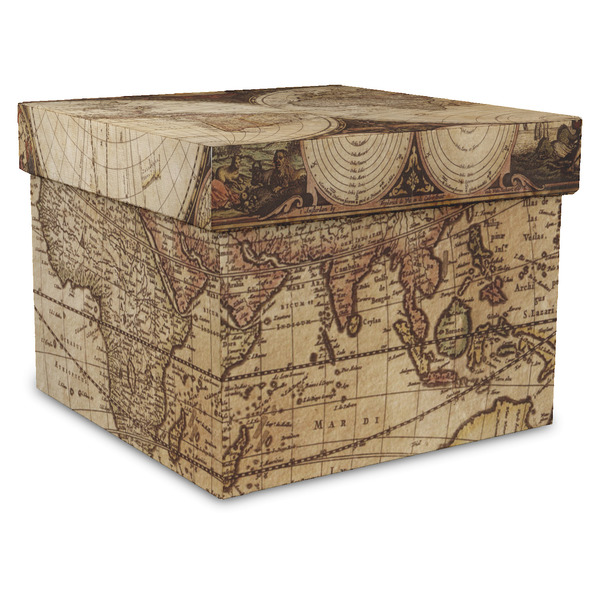 Custom Vintage World Map Gift Box with Lid - Canvas Wrapped - XX-Large