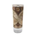 Vintage World Map 2 oz Shot Glass - Glass with Gold Rim