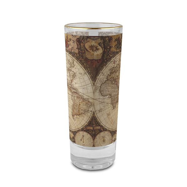 Custom Vintage World Map 2 oz Shot Glass - Glass with Gold Rim