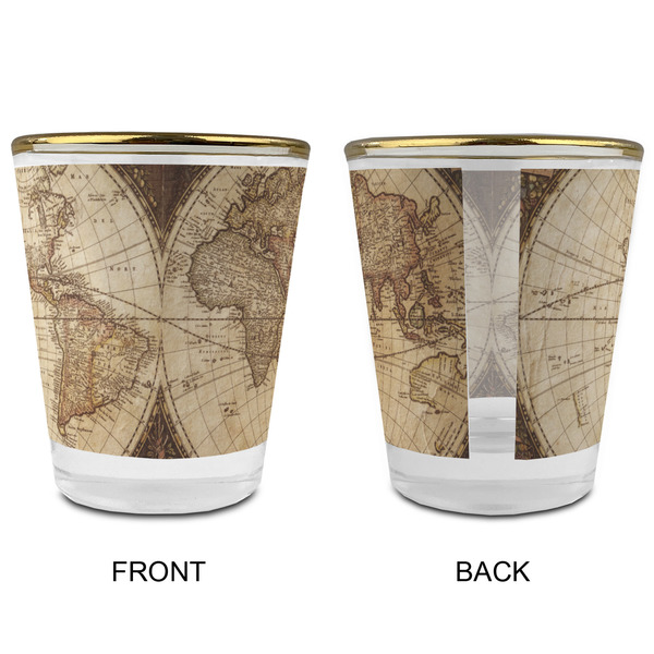 Vintage World Map Glass Shot Glass - with gold rim - APPROVAL
