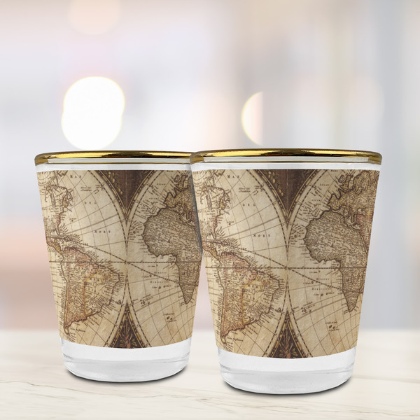 Vintage World Map Glass Shot Glass - with gold rim - LIFESTYLE