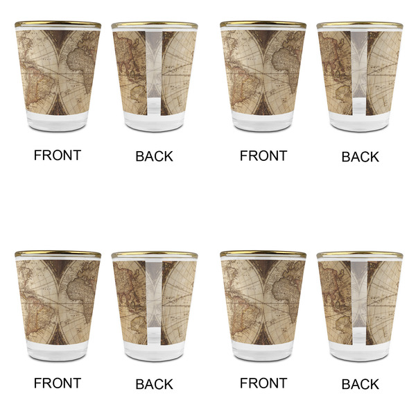 Vintage World Map Glass Shot Glass - with gold rim - Set of 4 - APPROVAL