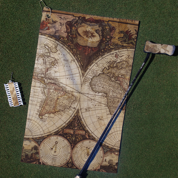 Custom Vintage World Map Golf Towel Gift Set