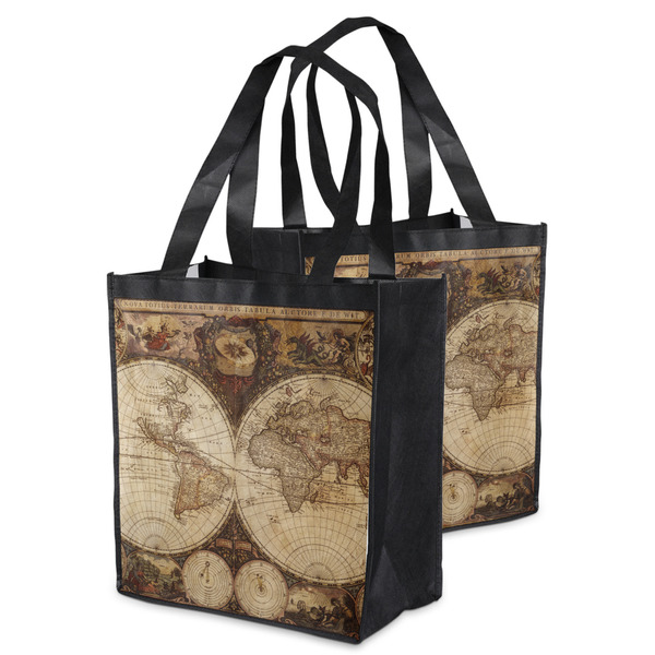 Vintage World Map Grocery Bag - MAIN