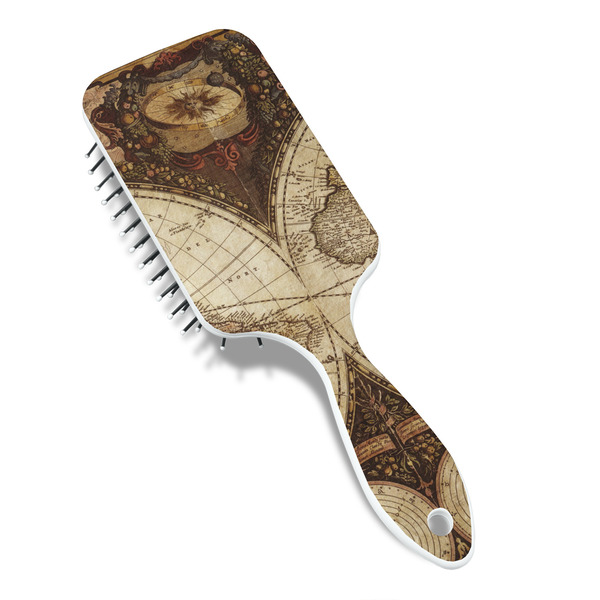 Vintage World Map Hair Brush - Angle View