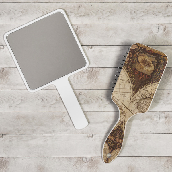 Vintage World Map Hair Brush - In Context