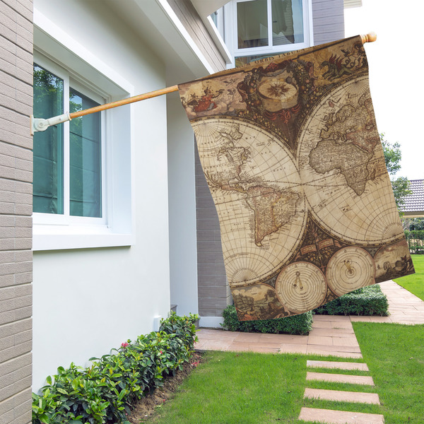 Vintage World Map House Flags - Single Sided - LIFESTYLE
