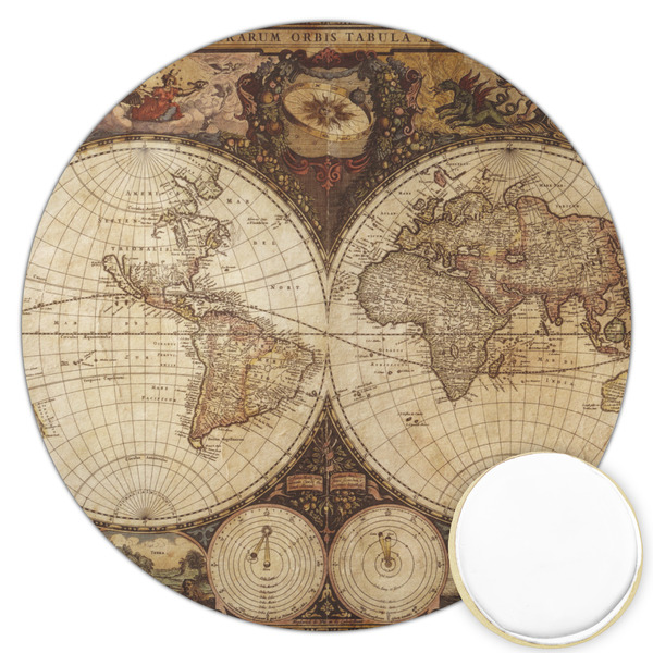 Custom Vintage World Map Printed Cookie Topper - 3.25"