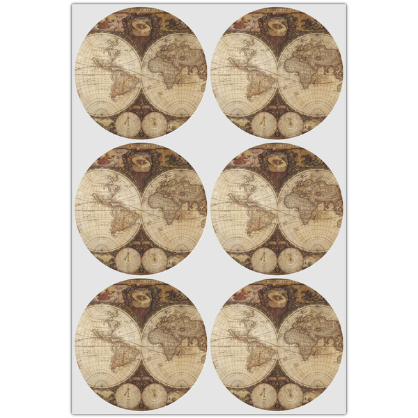 Vintage World Map Icing Circle - Large - Set of 6