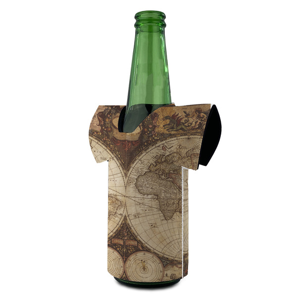 Vintage World Map Jersey Bottle Cooler - ANGLE (on bottle)