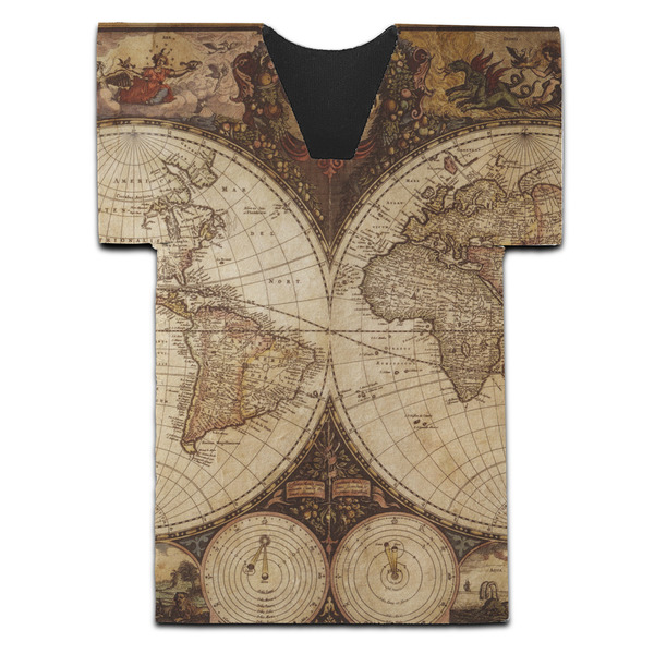 Custom Vintage World Map Jersey Bottle Cooler