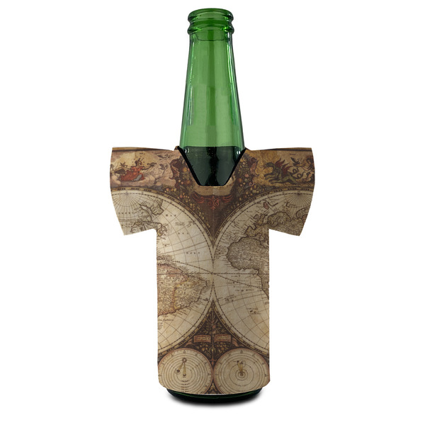 Vintage World Map Jersey Bottle Cooler - Set of 4 - FRONT (on bottle)