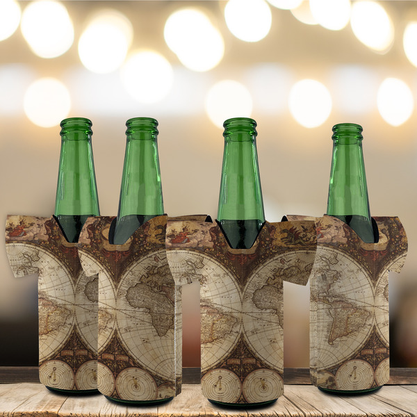 Vintage World Map Jersey Bottle Cooler - Set of 4 - LIFESTYLE