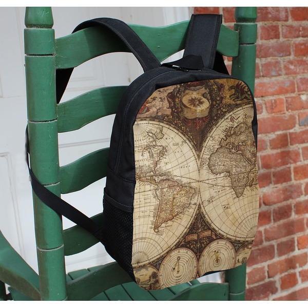 Vintage World Map Kids Backpack - In Context