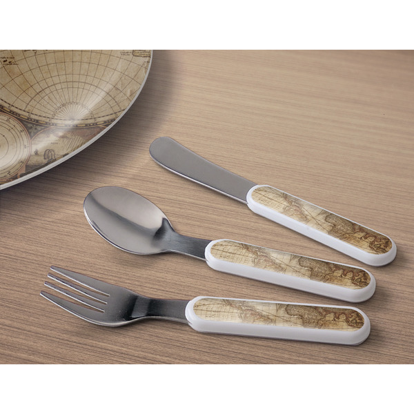 Vintage World Map Kids Flatware w/ Plate