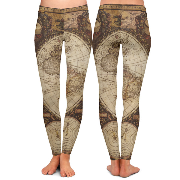 Vintage World Map Ladies Leggings - Front and Back
