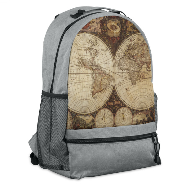 Custom Vintage World Map Backpack - Grey