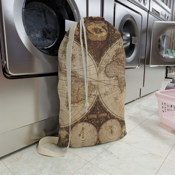 Vintage World Map Large Laundry Bag - In Context