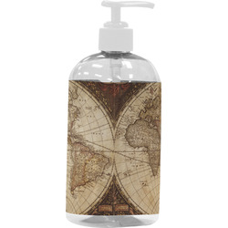 Vintage World Map Plastic Soap / Lotion Dispenser (16 oz - Large - White)