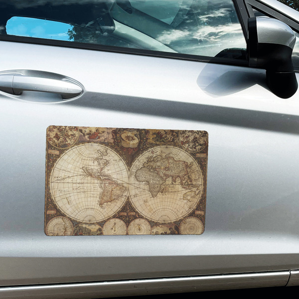 Vintage World Map Large Rectangle Car Magnets- In Context
