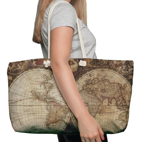 Vintage World Map Large Rope Tote Bag - In Context View