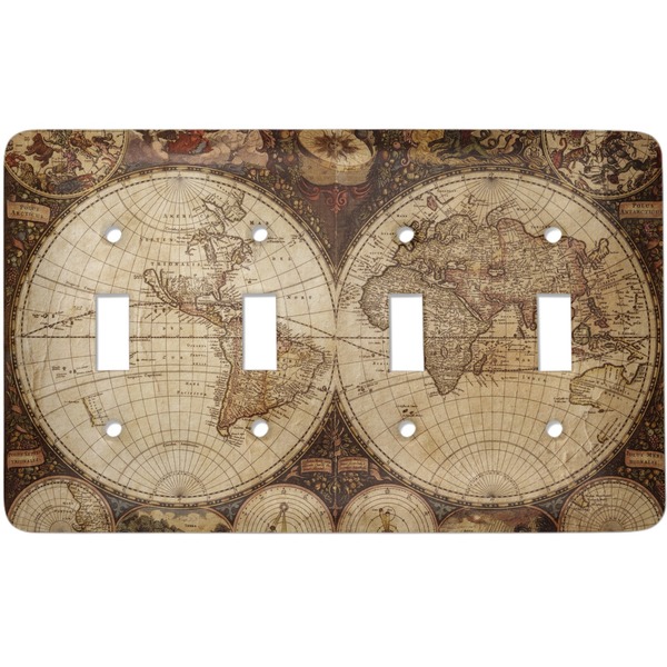 Custom Vintage World Map Light Switch Cover (4 Toggle Plate)
