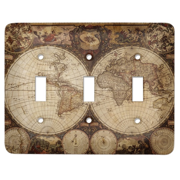 Custom Vintage World Map Light Switch Cover (3 Toggle Plate)