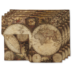 Vintage World Map Double-Sided Linen Placemat - Set of 4