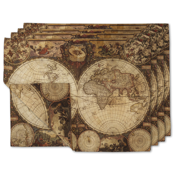 Custom Vintage World Map Double-Sided Linen Placemat - Set of 4