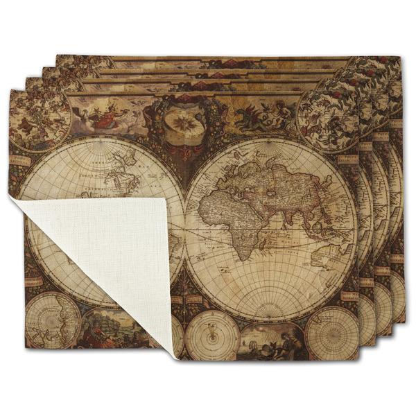 Custom Vintage World Map Single-Sided Linen Placemat - Set of 4