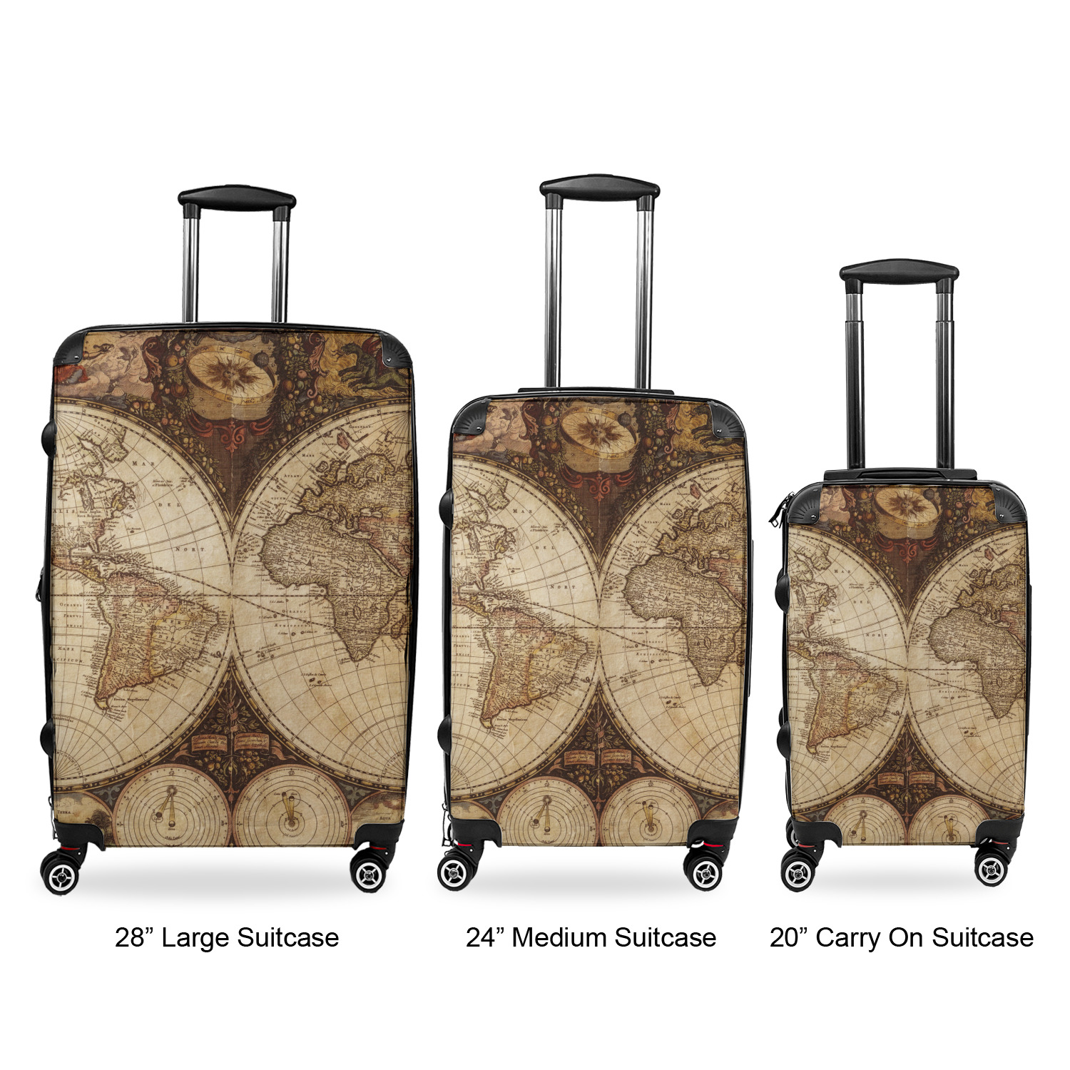 Travel Bags Retro World Map With Compass Portable Suitcase Customized Trolley Handle Luggage Bag 