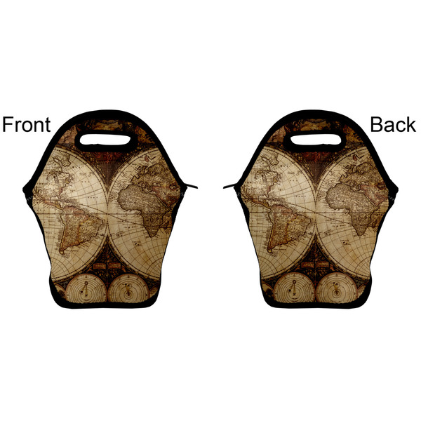 Vintage World Map Lunch Bag - Front and Back