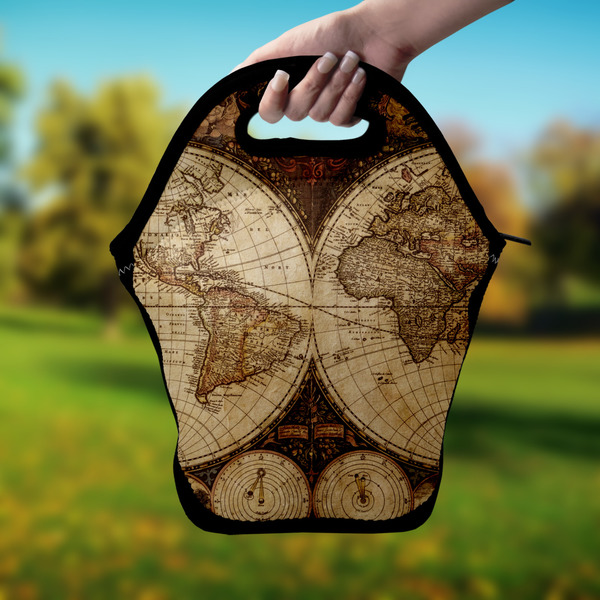 Vintage World Map Lunch Bag - Hand