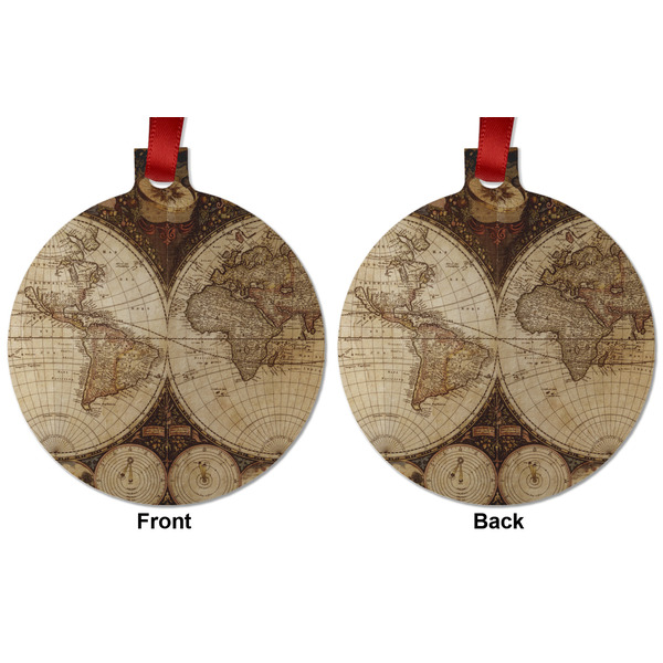 Vintage World Map Metal Ball Ornament - Front and Back
