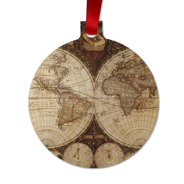 Custom Vintage World Map Metal Ball Ornament - Double Sided