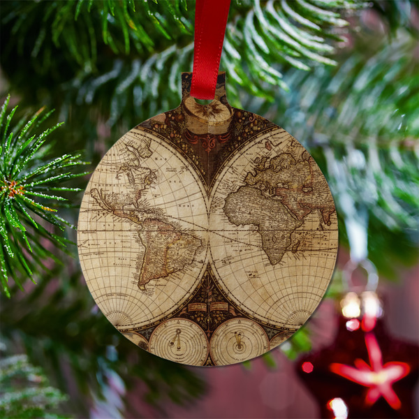 Vintage World Map Metal Ball Ornament - Lifestyle