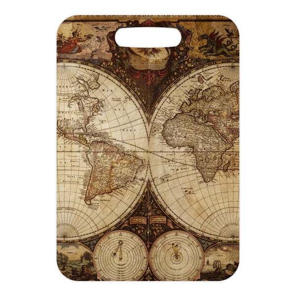 Vintage World Map Metal Luggage Tag - Front Without Strap