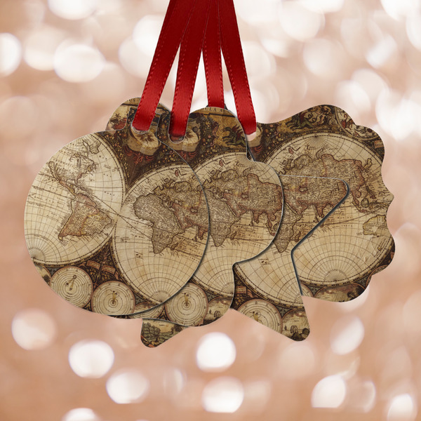Custom Vintage World Map Metal Ornaments - Double Sided