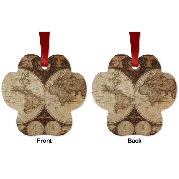 Vintage World Map Metal Paw Ornament - Front and Back