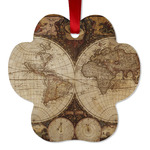 Vintage World Map Metal Paw Ornament - Double Sided