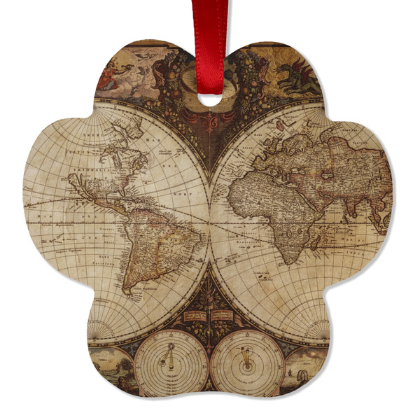 Custom Vintage World Map Metal Paw Ornament - Double Sided